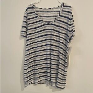 Caslon x Nordstrom White and Navy Stripes Watercolor Tee NWT 2X